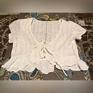 White Lace Tie-Front Blouse